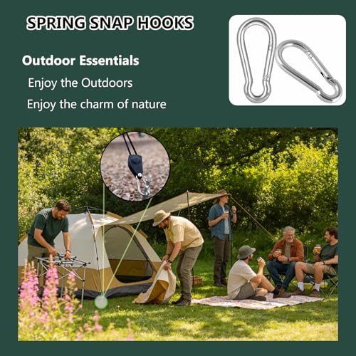 YEAZHEN 60PCS Heavy Duty Galvanized Steel Spring Snap Hooks M4 Carabiner Clips