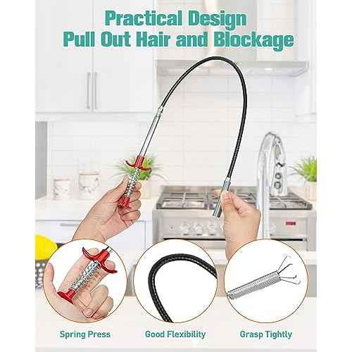 7 Pack Drain Cleaner - 25inch Hair Clog Remover Tool, Sticks To Drain Hair, Sink Snake for Shower, Kitchen Sink, Bath Tub, Bathroom