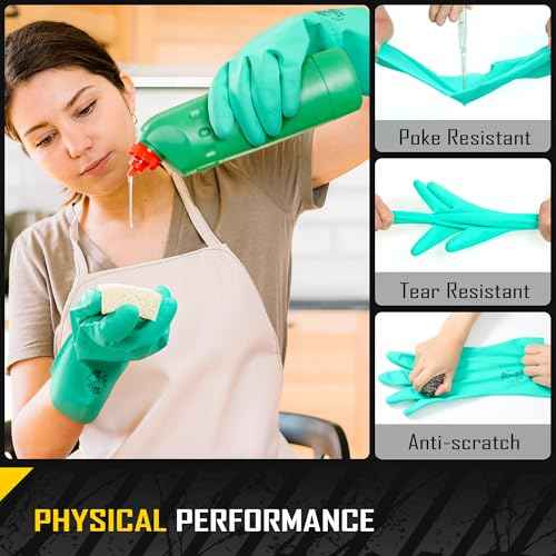 COOLJOB 18 Mil Chemical Resistant Nitrile Gloves 13" Long, Resist Household Acid, Alkali, Solvent and Oil, Latex Rubber Free