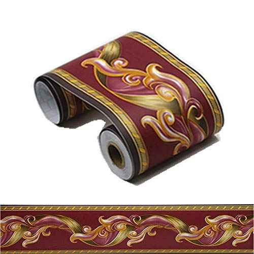 Elegant Peel Stick Red Floral Wallpaper Border Self Adhesive Molding Home Ceiling Decorative Border Sticker for Bathroom Living Room Kitchen 4inch by 32.8ft