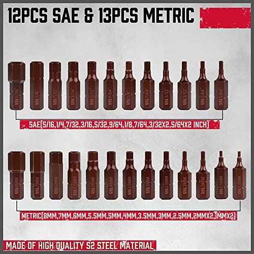 Premium 25-Piece Allen Key Drill Bit Set - Durable Allen Wrench Bits with Strong Magnetic Tips, SAE & Metric Hex Keys