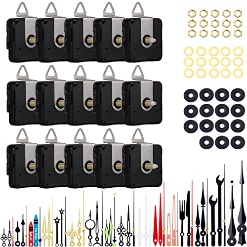 EMOON 15-Piece Silent Sweep Clock Mechanism Replacement Kit with 16 Hands - Mix Thread 3/8", 1/2", 5/8" for DIY & Repair
