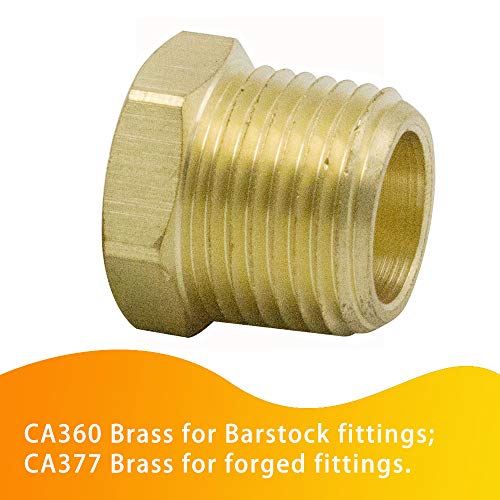 Legines Brass Pipe Fitting Hex Bushing 1/2" NPT Male to 3/8" NPT Female Adapter - Pack of 2