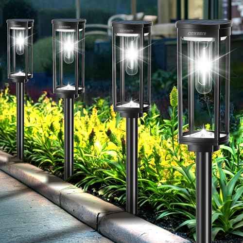 Solar Pathway Lights Outdoor 6 Pack, Bright Solar Path Lights Outside Waterproof, Solar Powered Landscape Light for Walkway Driveway Lawn Patio Sidewalk Garden Yard, Cool White