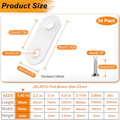 24 Pack White Flat Brackets 1.42 x 0.63 Inch Reinforcement Wall Shelves & Furniture Support