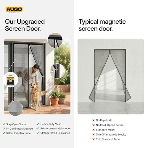 AUGO Magnetic Screen Door 38x83 Inches Self Sealing Mesh Pet & Kid Friendly