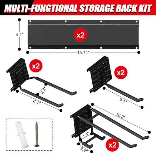 32 Inches Garage Organization,Wall Mount Garden Tool Organizer, 440lbs Adjustable Heavy Duty Metal Hanging Hooks, Garden Tool Hangers Storage Rack for Garage, Yard, and Shed (2 Racks, 6 Hooks)