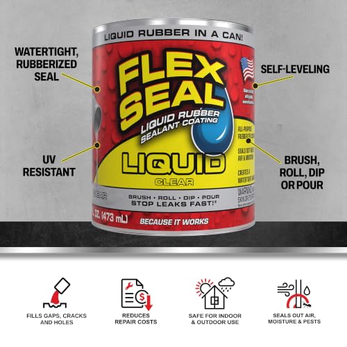 Flex Seal Liquid Rubber Sealant Coating - Clear, 16 oz Waterproof, Flexible