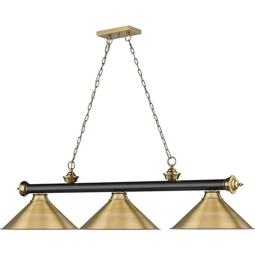 Z-Lite 2306-3MB-RB-RB15 Cordon Billiard Pendant, 3-Light 180 Total Watts, Matte Black & Rubbed Brass
