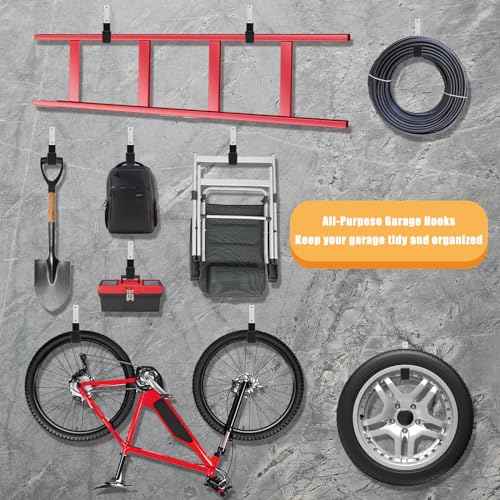 Heavy Duty Utility Hooks for Storage Wall Mount,Garage Wall Hooks for Hose, Bike, Ladder, Chainsaw, Leaf Blower Hanger (8 Small)