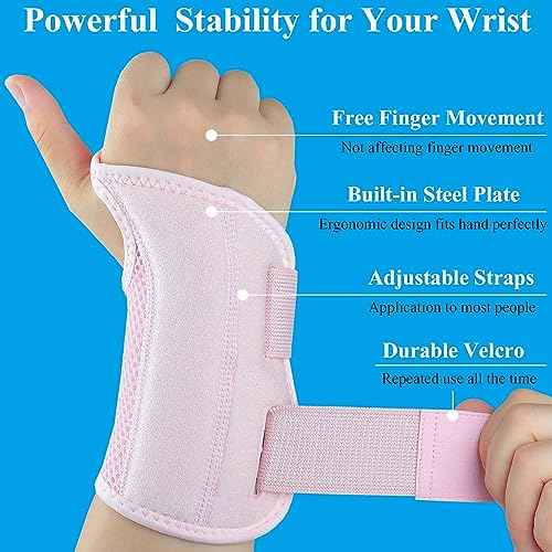 Carpal Tunnel Wrist Brace, Adjustable Wrist Support Brace, Night Wrist Sleep Supports Splints Arm Stabilizer (Left Hand, S/M, Pink)