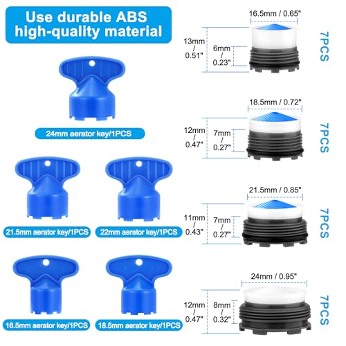 Draupnir 28 Pcs Blue Faucet Aerator Set with Key - Compatible with 16.5-24mm Sink Faucets