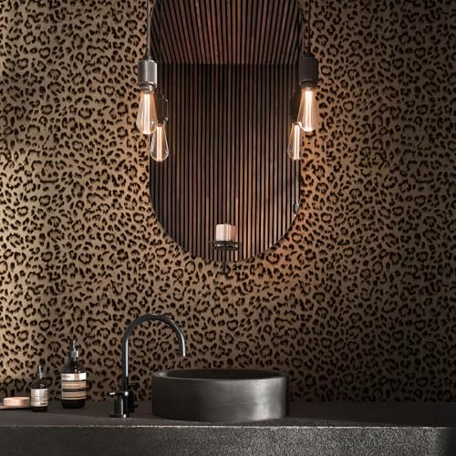 JiffDiff Leopard Print Peel & Stick Wallpaper - Black/Gold, 17.3" x 120"
