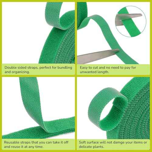 Reusable Plant Ties Hook and Loop Soft Garden Tape Roll Gentle Plant Supporting Ties Double Sided Self Gripping Adjustable Garden Staking Straps for Climbing Plants and Vines (1/2 Inch x 82 ft, Green)