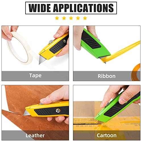 DIYSELF 4 Pack Retractable Box Cutters, Utility Knives with 10 Blades, Heavy Duty for Cardboard, Carpet, Paper