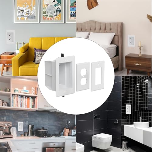 Magaliyo 1-Gang Recessed Outlet Box White for Wall Mount TV, GFCI & USB