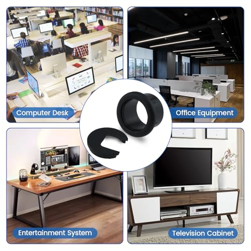 SDTC Tech 3-Pack Black Plastic Desk Grommet 25mm Cable Cover Organizer
