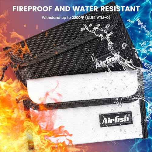 Airfish Fireproof Money Bag, 5 x 8 inches Fireproof Wallet, Waterproof Cash Bag with Zipper, Small Fireproof Cash Bag for Valuables