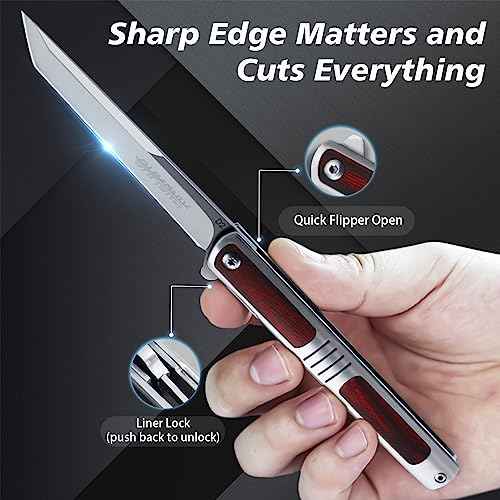 Pocket Knife for Men, 3.5 inch Folding Knife with Pocket Clip,Rosewood Handle Tanto Knife, Great Gift For Men and Women