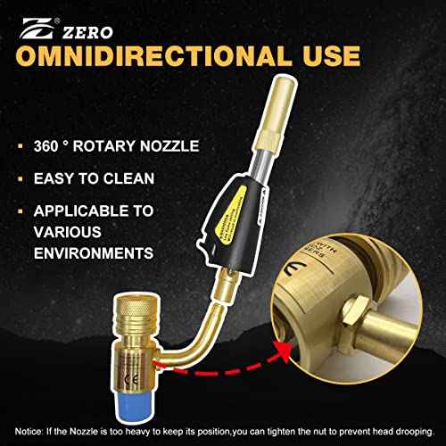 Z Turbo Torch Head ZR-1S - Professional 360¡Æ Swivel Tip with Piezo Ignition, Adjustable High-Temp Flame for HVAC, Plumbing, Brazing, Soldering & Welding