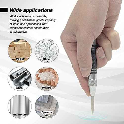 2 Pack Automatic Center Punch, 5 inch Heavy Duty Steel Spring Loaded Center Hole Punch with Adjustable Tension Punch Tool for Metal Wood Glass Plastic