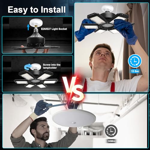 XILLUMI CORE 160W LED Garage Lights 4 Pack, Ceiling LED 28000LM 6500K, Adjustable Panels