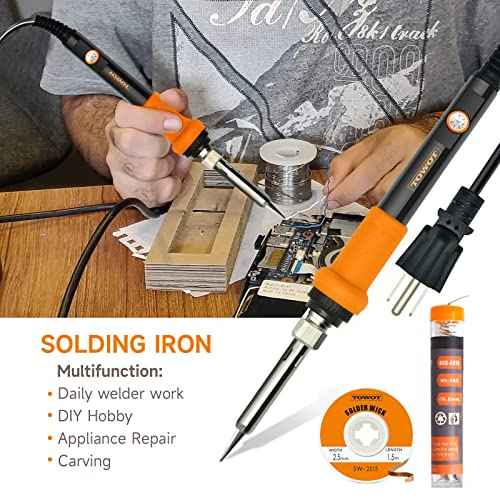TOWOT Soldering Iron Kit, Electronic Soldering Iron 60W Adjustable Temperature, Deoldering Pump, Tin Wire, Solder Wick, Tweezers, Soldering Iron Tips Set, Soldering Iron Stand, Wire Strippers