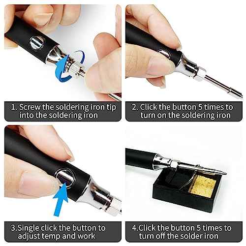 SEQURE Cordless Soldering Iron Kit 1000mAh Portable USB Solder Iron Rechargeable Soldering Kit for Electronics, Appliance Repair, DIY