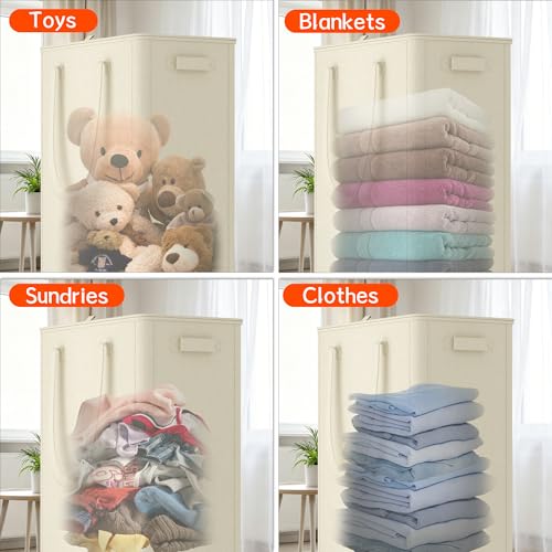 Vincona 75L Slim Rolling Laundry Hamper with Lid, Beige, 26.8" Tall, 4-Wheel Foldable