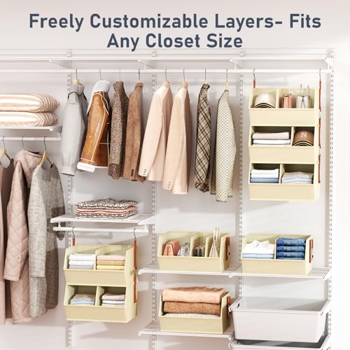 DIMJ Beige Hanging Closet Organizer 3-Pack - Extra Large Fabric Storage with Dividers