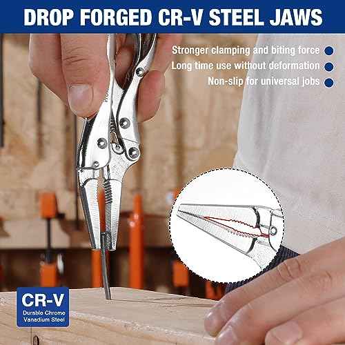 WORKPRO 4-1/2 inch Mini Long Nose Locking Pliers, Chromium-Vanadium Steel Locking Pliers, Locking Adjustable Vise Grips for Clamping Twisting Welding
