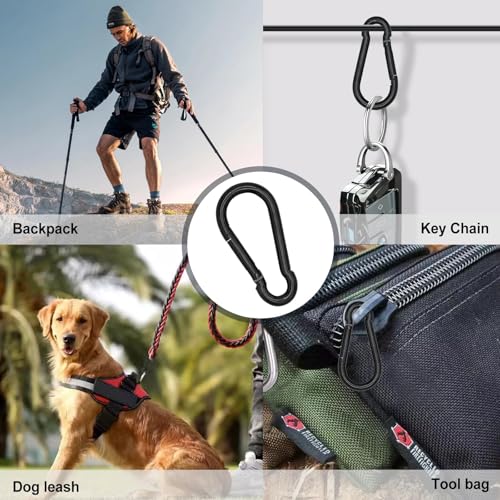 M4-1.57 Inch 10pcs Black Heavy Duty Carabiner Clips Spring Snap Hooks for Outdoor & Keychain