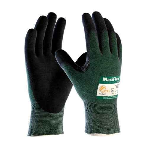 MaxiFlex 34-8743 Cut Resistant Nitrile Coated Work Gloves with Green Knit Shell and Premium Nitrile Glove