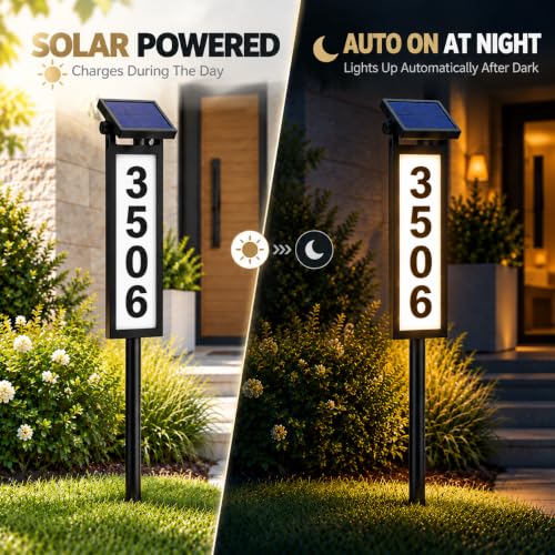 Eyrosa Solar House Number Sign - Illuminated Aluminum Yard Address Plaque