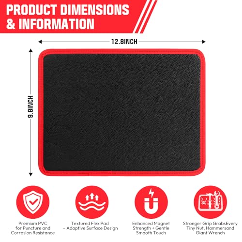 Magnetic Tool Mat 40 lbs - Flexible Magnetic Parts Holder, 12.8 x 9.8 inches, Red (1PC) by Jorvynm