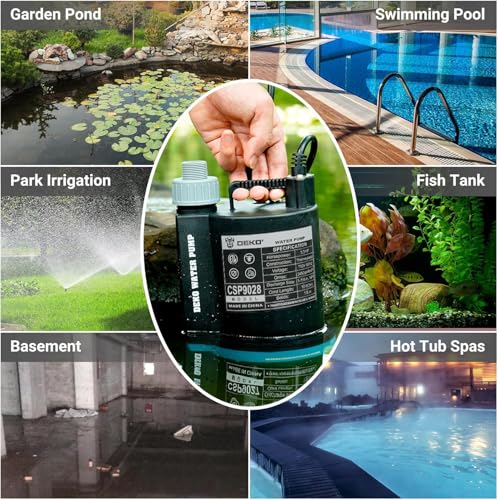 DEKOPRO 1/3HP Submersible Utility Water Pump 2450 GPH for Pool Pond Basement
