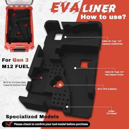 EVA Liner Organizer for Gen 3 M12 Drill Driver 3497-22(3404-20&3453-20), Compatible with Milwaukee 48-22-8435 Packout Tool Box - Precision-Cut Insert, Black