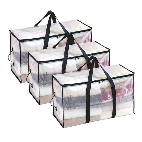 3 Pack Heavy Duty Moving Bags with Zipper – Extra Large Waterproof Storage Totes, Reinforced Handles for Packing, Moving, Dorm & Seasonal Clothes