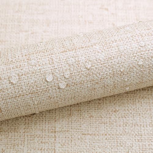 Lenify Beige Grasscloth Peel and Stick Wallpaper 15.7x196.8in Textured Wall Covering