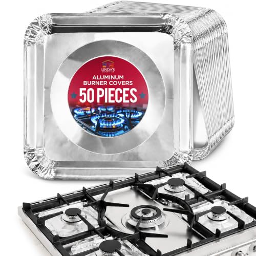 Linda’s Essentials Aluminium Gas Stove Burner Covers (50 Pack) – Heat‑Resistant, Trim‑To‑Fit Stove Top Liners