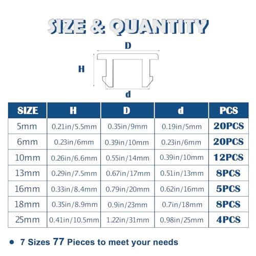 White Silicone Hole Plugs Set - 77PCS Assorted Sizes for Holes, Easy Install