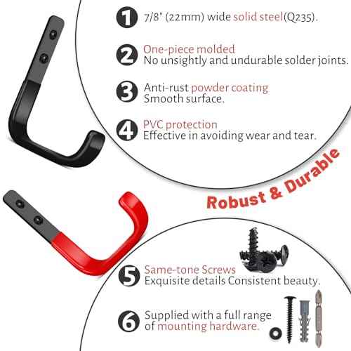 Garage Hooks 4 Inch, 6 Pack Heavy Duty Wall Hooks for Hanging, Ladder Hangers for Garage Wall Mount, Steel J Utility Garden Hose Holder Tool Organizers and Storage(55lbs)