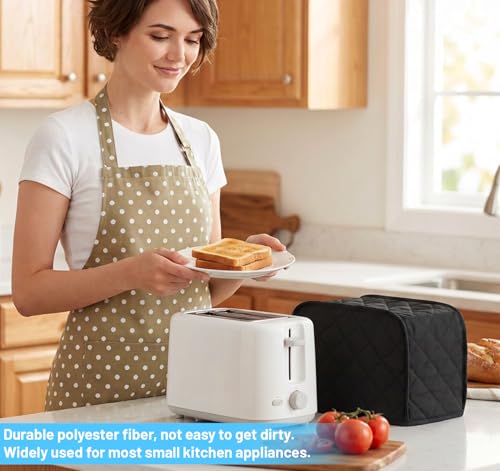 2-Slice Toaster Cover, Waterproof Polyester Toaster Cover for 2-Slice Toasters, Black