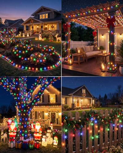 Brightown Multicolor Solar Flower String Lights Outdoor Waterproof Fairy Lights - 60 LEDs, 26ft