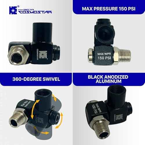 Cosmostar Universal 1/4" NPT 360 Degree Swivel Air Hose Connector Industrial Swivel Air Fittings Air Tool Adapter