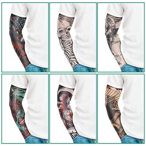 Geyoga 12 Pcs Tattoo Sleeves Fake Arm Sleeves Cover Realistic Soft Elasticity UV Protection for Men Women Working(One Size)