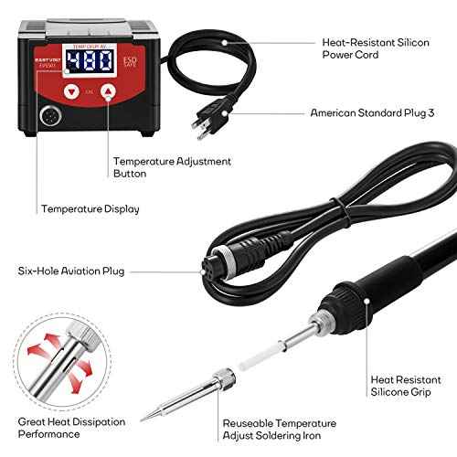Eastvolt Digital Soldering Station with 10 Minute Sleep Function, Auto Cool Down, C/F Switch, Ergonomic Soldering Iron