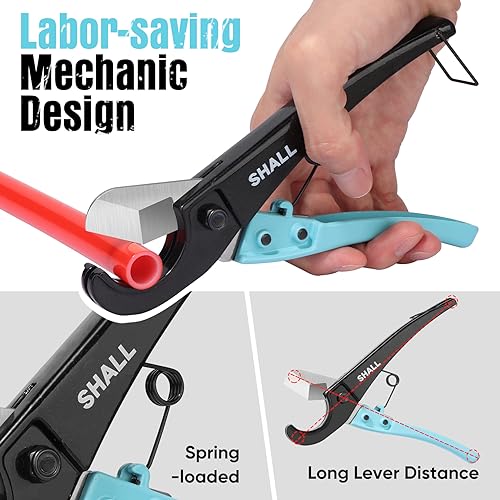 SHALL PEX Pipe Cutter, Cuts up to 1-3/8¡¯¡¯, Fast Tubing Cutter for PEX, Plastic Hoses, PVC, CPVC, PP-R, PE (Thin), etc., Aluminum Alloy Pipe Cutting Tool with Stainless Steel Blade for Clean Cut