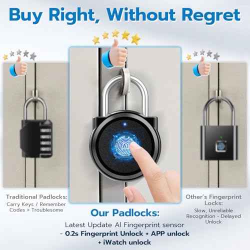 Eseesmart Fingerprint Padlock, Locker Bluetooth, Mobile APP, Smart Padlock with Keyless Biometric, Water Resistant, Suitable for Gym, School, Luggage Bags, Locker and Storage