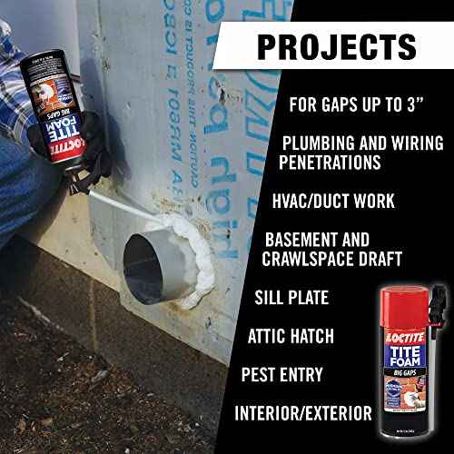 Loctite Tite Foam Big Gaps Spray Foam Sealant, 12 fl oz Can, 1 Pack - Polyurethane Expanding Insulation